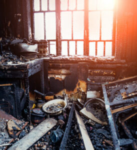 Burnt down kitchen from a cooking fire