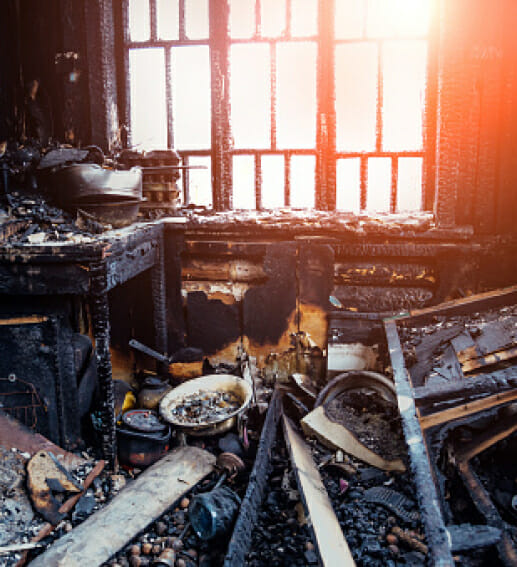 Burnt down kitchen from a kitchen fire